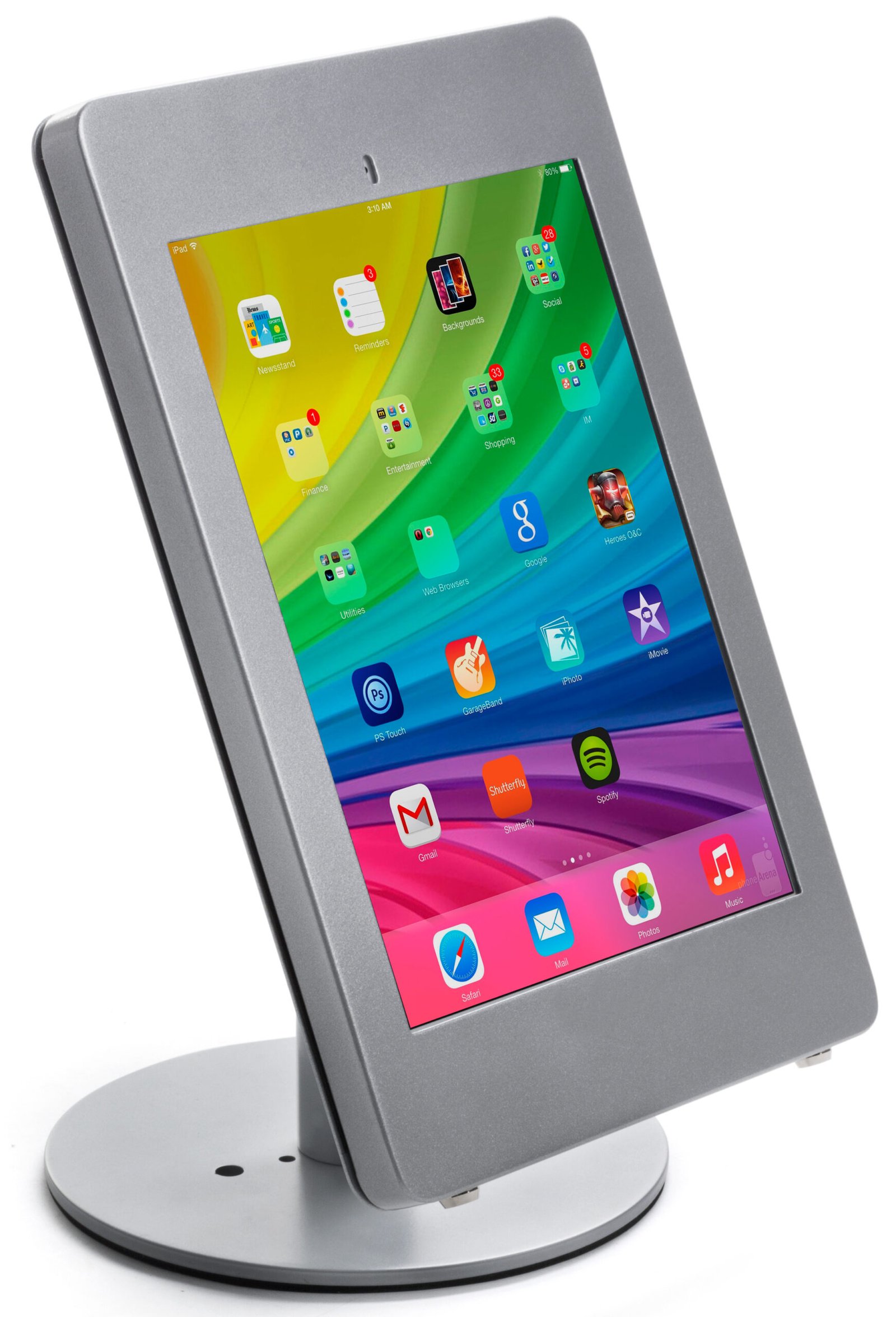 iPad Pro Adjustable Desktop Stand, Locking Enclosure w/ Covered Home Button - Silver