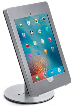 iPad Pro Desktop Adjustable Stand, Locking Enclosure w/ Exposed Home Button - Silver