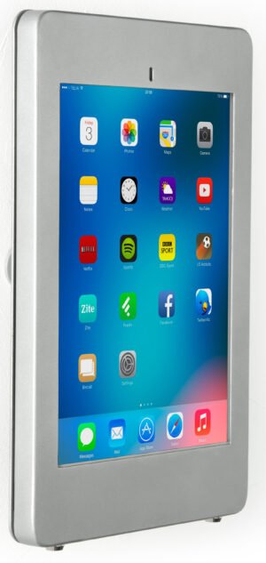 iPad Pro Wall Fixture w/ Covered Home Button, Tilting u0026 Rotating Bracket - Silver