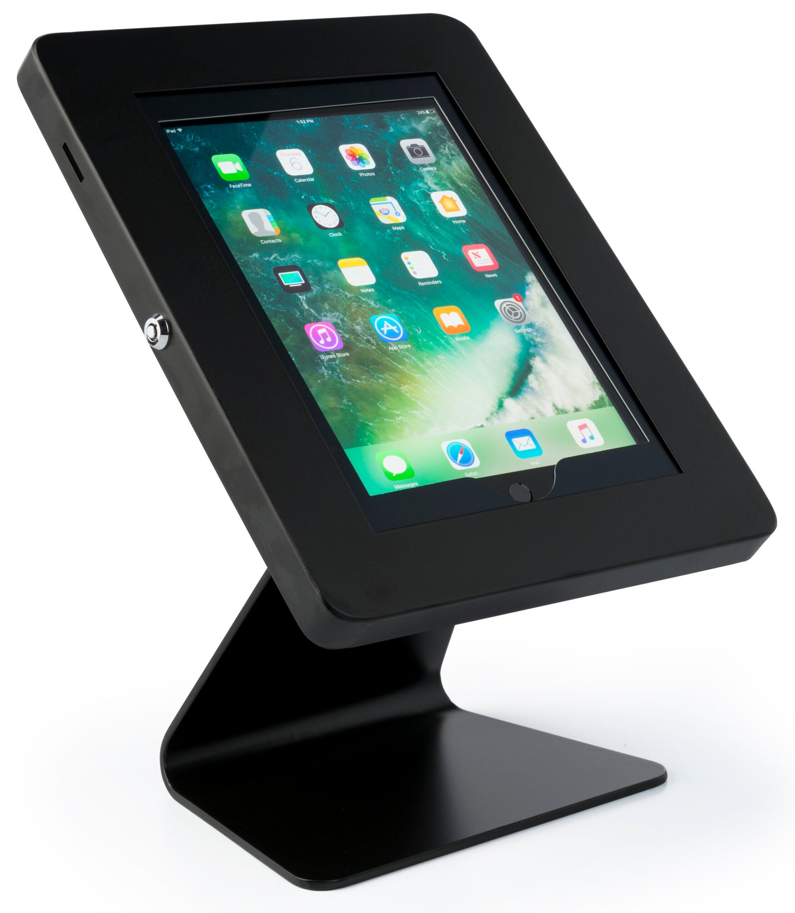 iPad Tablet Counter Stand, Foam Padding, Locking u0026 Rotating Enclosure