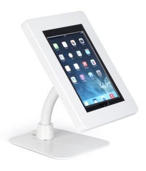 iPad Tablet Counter Stand, Steel Enclosure, Gooseneck Arm - Multiple Colors