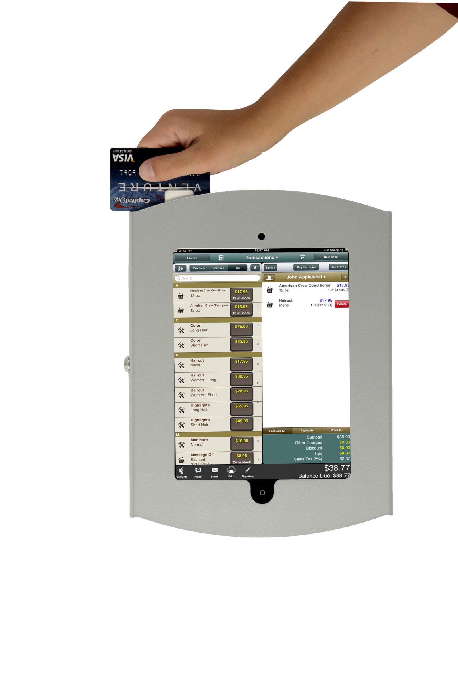 iPad Wall Mount, Locking Enclosure w/ Exposed Home, CC Reader Accessible - Silver