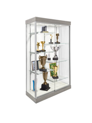 LED Glass Display Cabinet w/ Split Adjustable Shelves, LED Lights, and Locking Door
