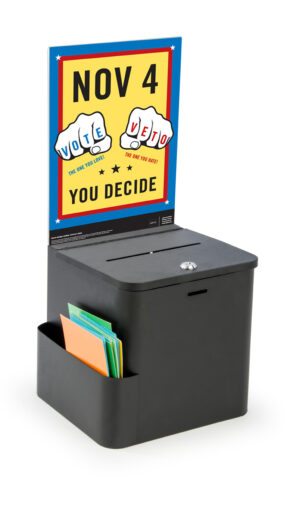Locking Metal Ballot Box w/ 8.5 x 11 Acrylic Header, Wall or Countertop - Black