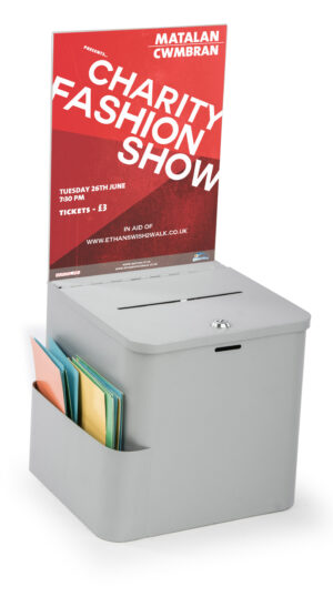 Locking Metal Ballot Box w/ 8.5 x 11 Acrylic Header, Wall or Countertop - Black