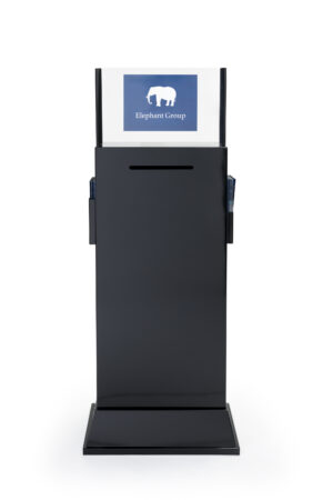 Metal Ballot Box w/ 2 Side Pockets, Lock u0026 17 x 11 Header, Floorstanding - Black