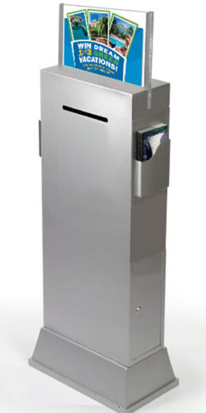 Metal Ballot Box w/ 2 Side Pockets, Lock u0026 17 x 11 Header, Floorstanding - Black