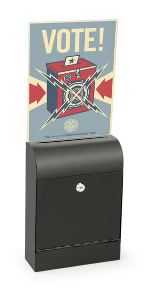 Metal Ballot Box w/ 8 x 11 Acrylic Sign Holder u0026 Lock, Wall or Countertop - Black