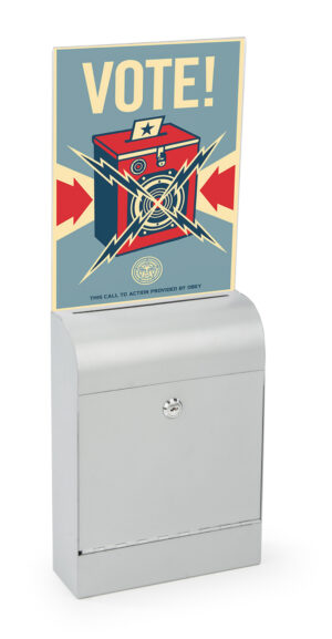 Metal Ballot Box w/ 8 x 11 Acrylic Sign Holder u0026 Lock, Wall or Countertop - Black