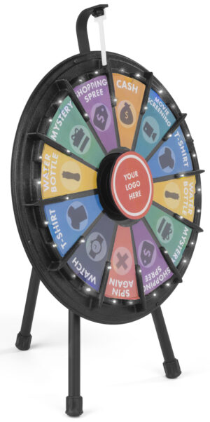 Mini Prize Wheel w/ 12 Slots, Lights, Printable Templates, Countertop - Black