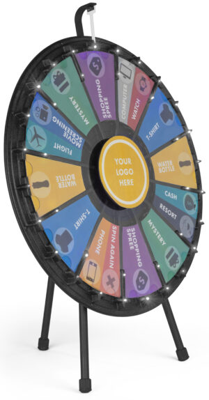 Mini Prize Wheel w/ 12 Slots, Lights, Printable Templates, Countertop - Black