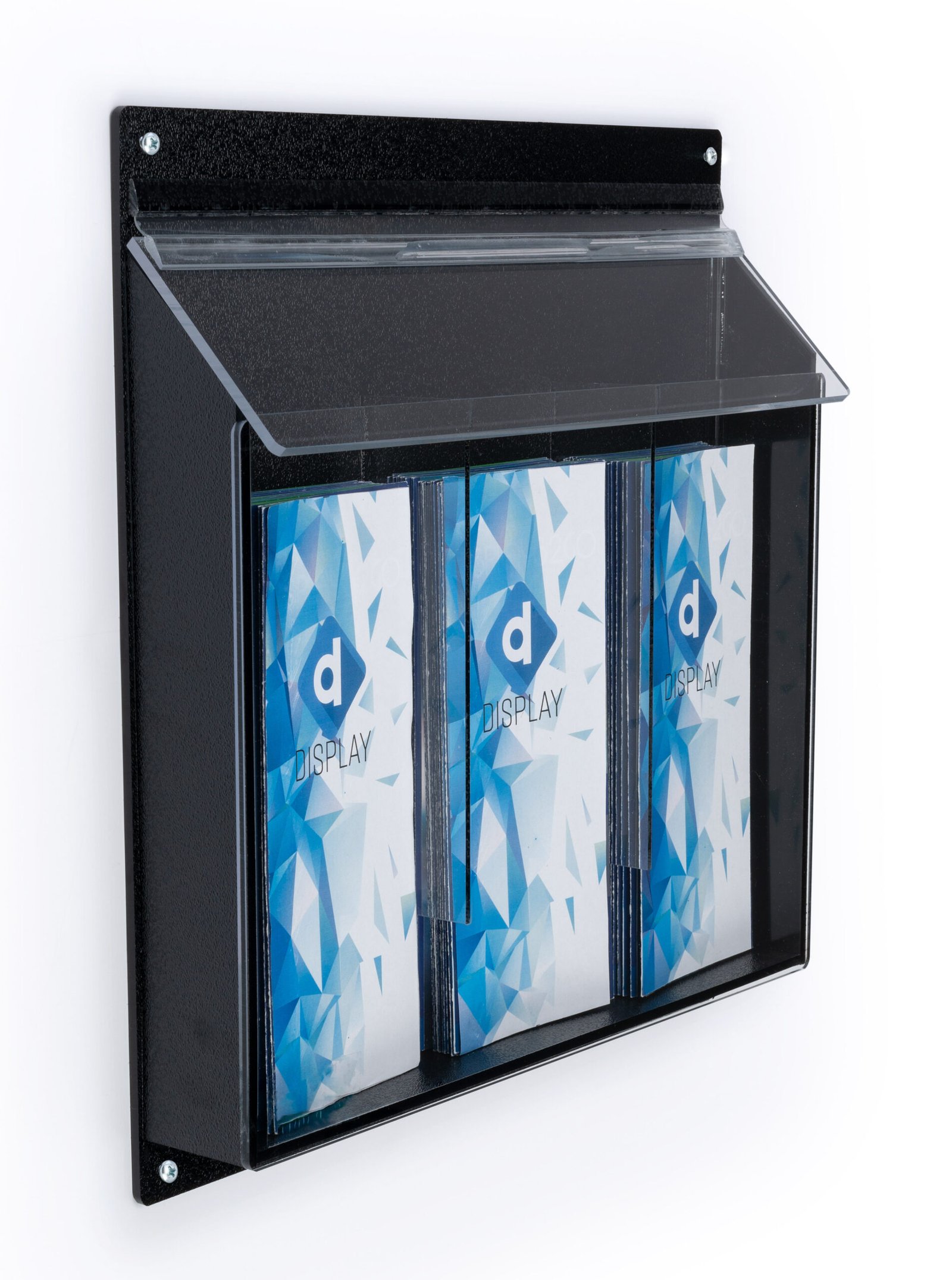 Outdoor Acrylic Brochure Wall Rack, Hinged Lid - Black