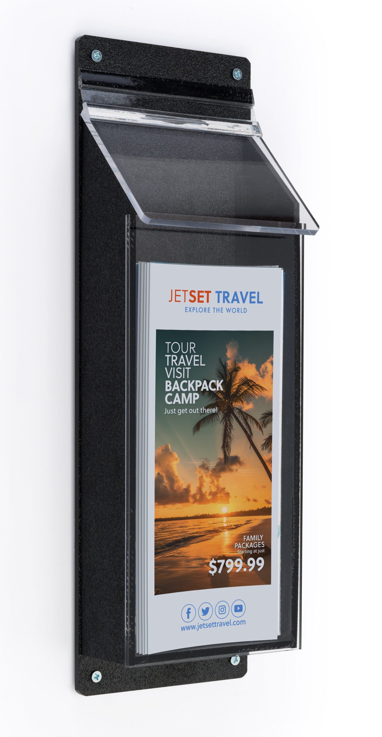 Outdoor Acrylic Brochure Wall Rack, Hinged Lid - Black