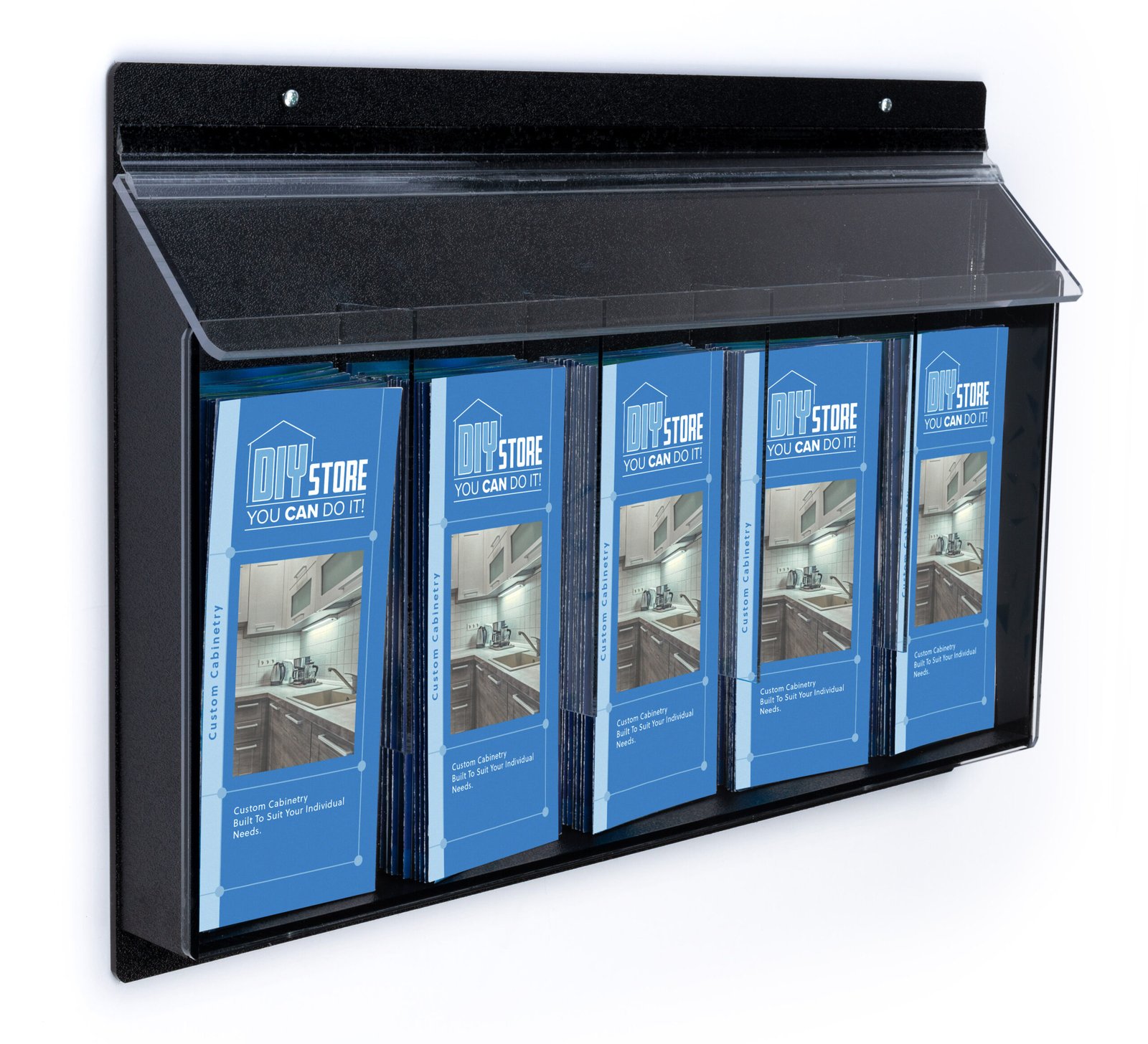 Outdoor Acrylic Brochure Wall Rack, Hinged Lid - Black