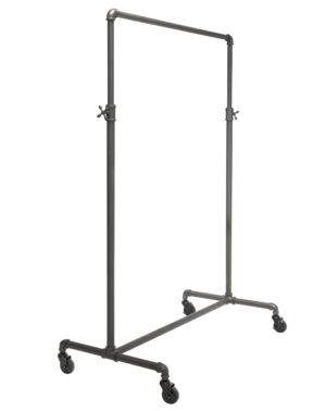 Pipeline Clothing Rack with Single Hang Bar, Height Adjustable, Wheels - Gray