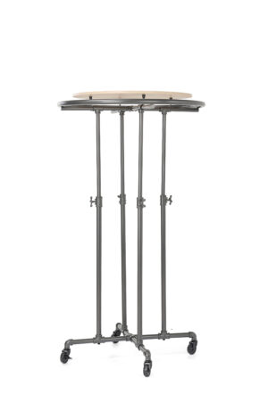 Pipeline Round Clothing Rack with Oak Topper, Height Adjustable, Wheels - Gray