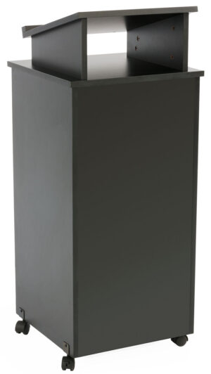 Podium for Floor, Elevated Reading Surface, Adjustable Shelf, Wheels - Black