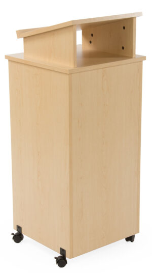Podium for Floor, Elevated Reading Surface, Adjustable Shelf, Wheels - Black