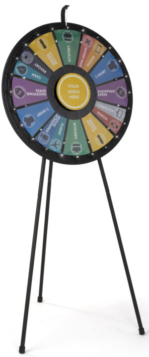 Prize Wheel w/ 12 - 24 Slots, Lights, Printable Templates, Floor or Counter – Black