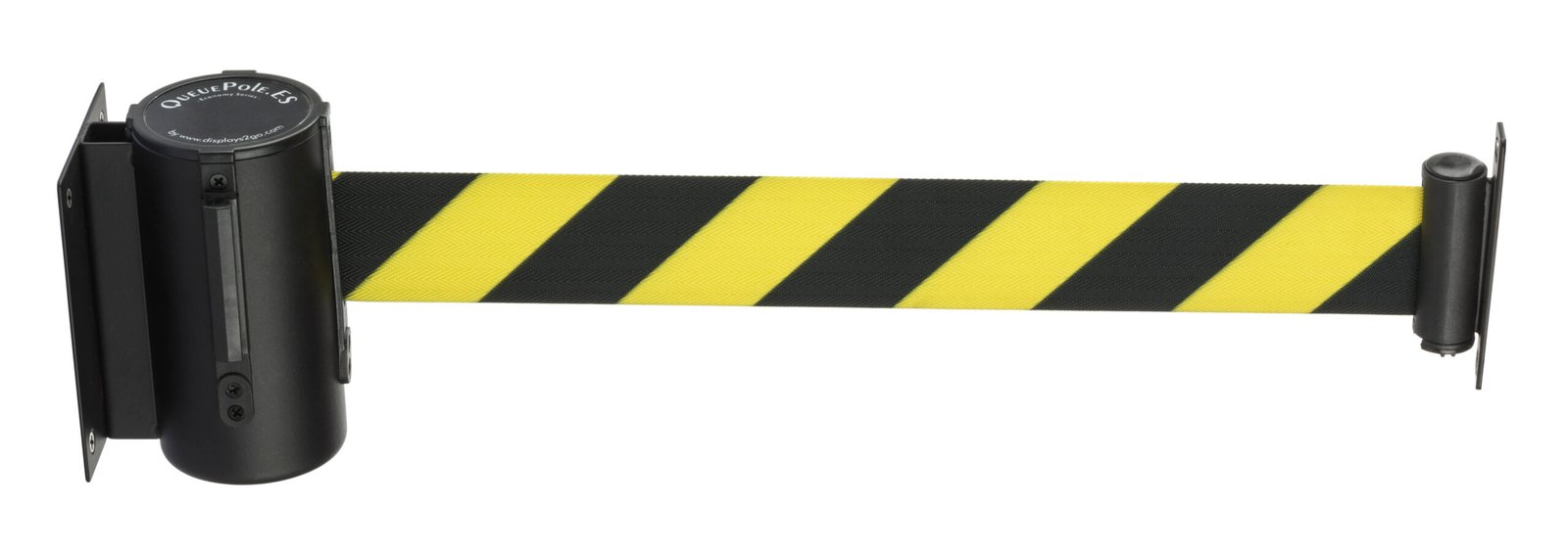 QueuePole.Economy Wall Mounted 8’ Stanchion Belt – Yellow u0026 Black Diagonal Stripe