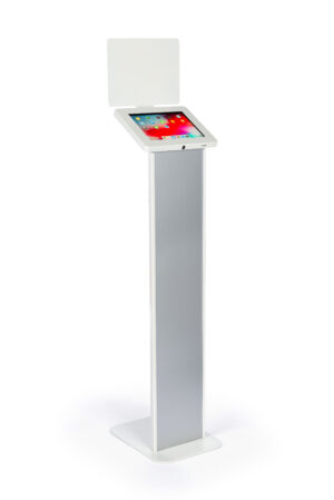 Tablet Floor Stand with Locking Enclosure and Sign Holder