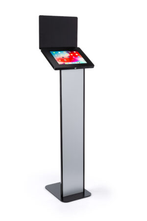 Tablet Floor Stand with Locking Enclosure and Sign Holder