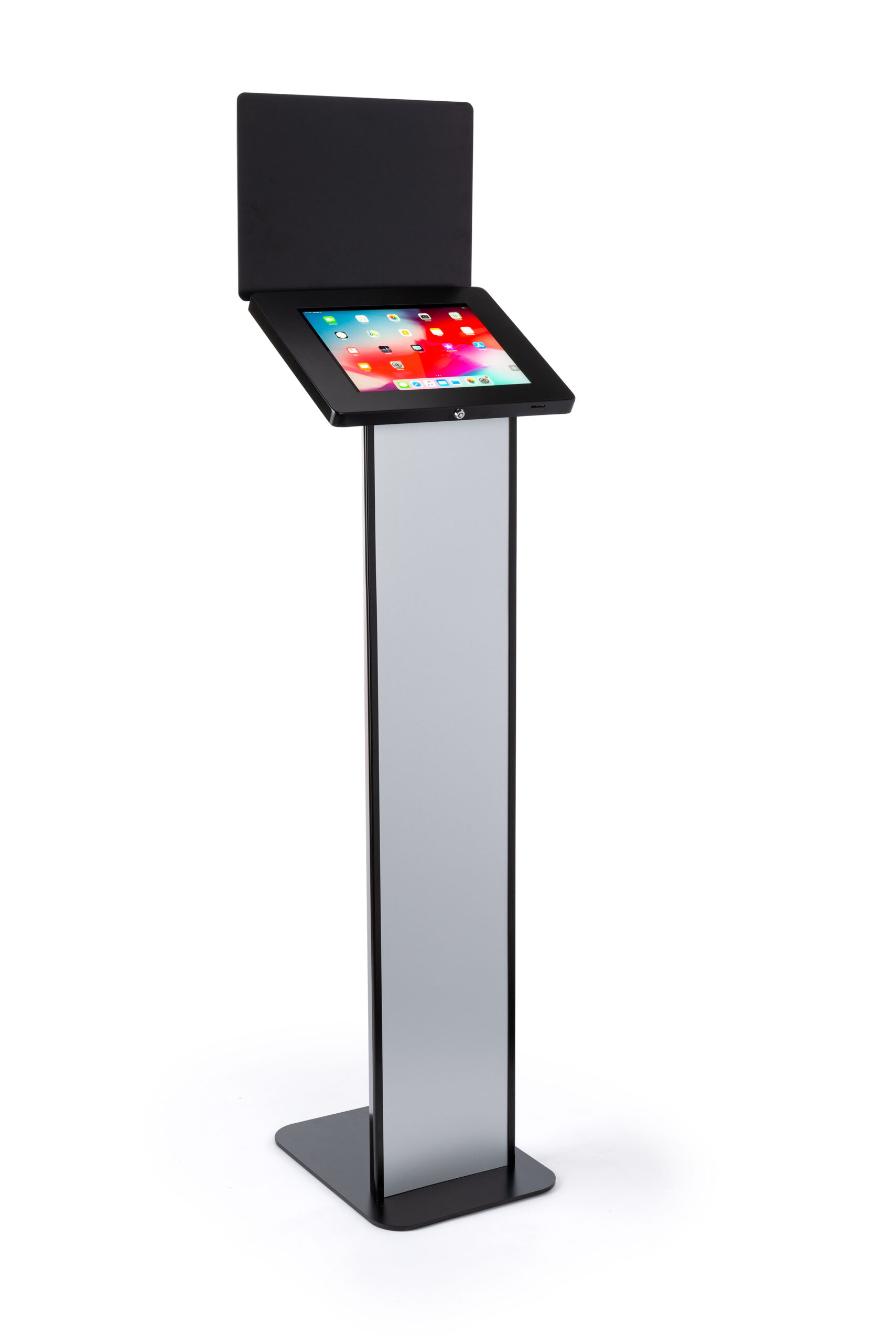 Tablet Floor Stand with Locking Enclosure and Sign Holder