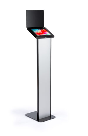 Tablet Floor Stand with Locking Enclosure and Sign Holder