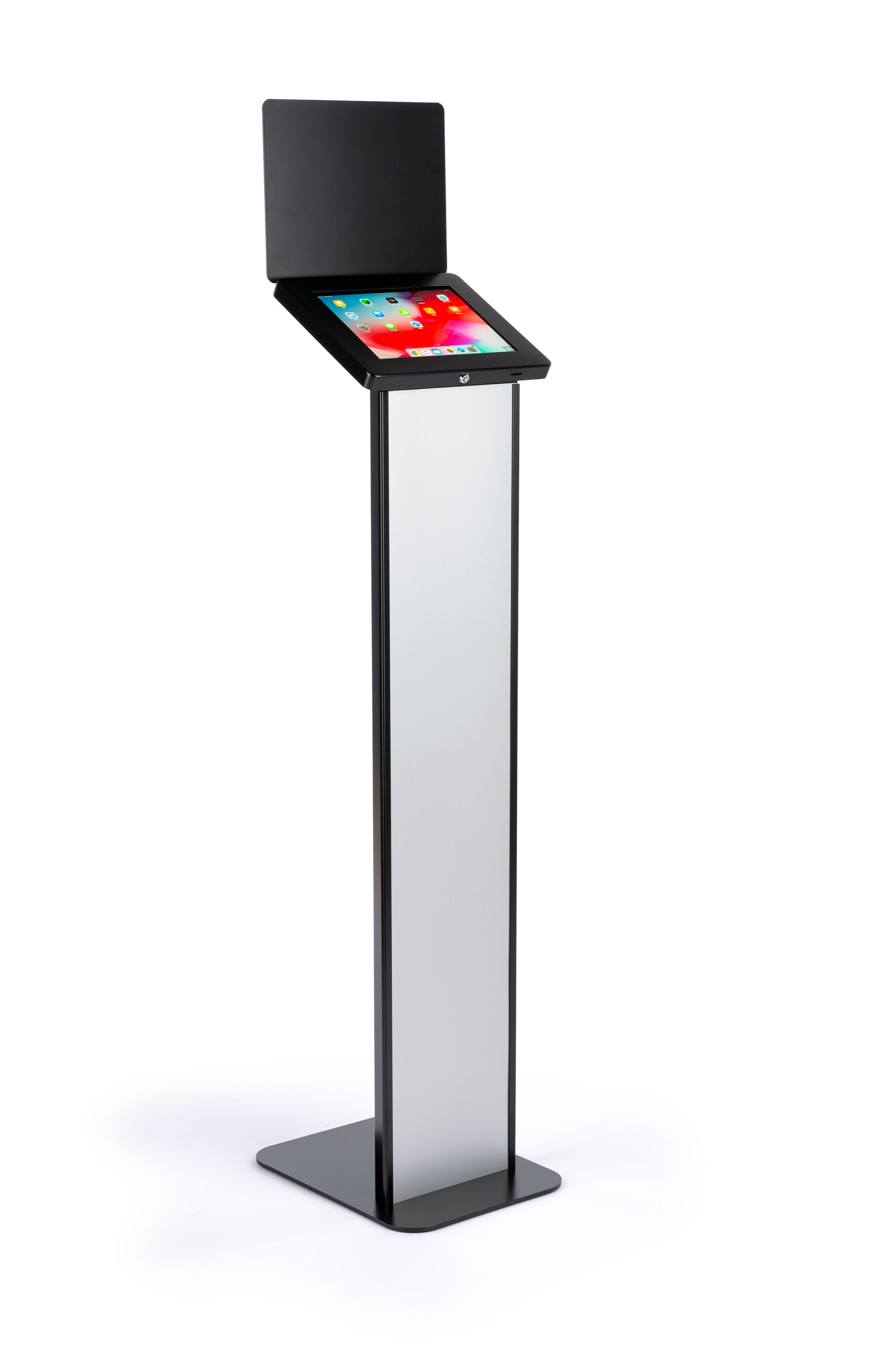 Tablet Floor Stand with Locking Enclosure and Sign Holder