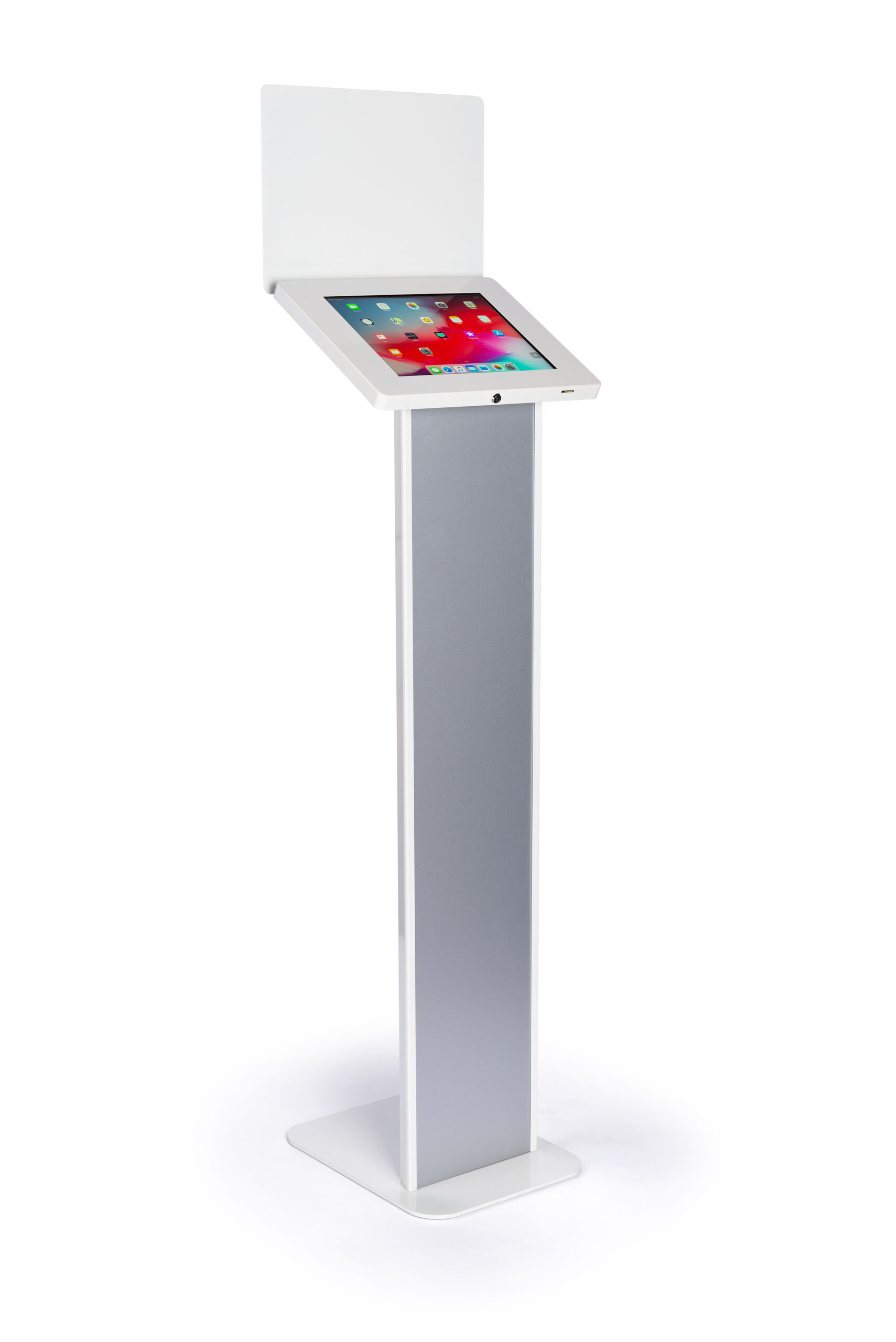Tablet Floor Stand with Locking Enclosure and Sign Holder