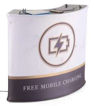 Trade Show Charging Counter w/ 8 Cables, 1 Wireless Pad, Custom Graphics - Black