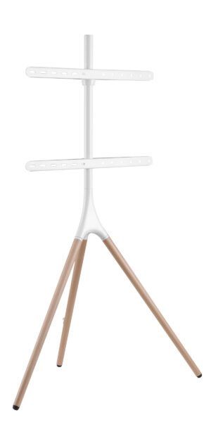 Tripod Easel TV Stand, Fits Screens 43”- 65”, Wooden Legs, 180° Swivel