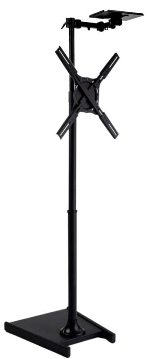 TV Stand for Window Displays, Fits Monitors 27”-60”, Camera Shelf, Adjustable - Black