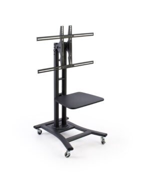 TV Stand with Shelf, Fits Monitors 37” to 65”, Wheels – Black