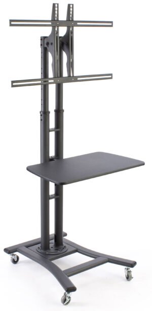 TV Stand with Shelf, Fits Monitors 37” to 65”, Wheels – Black