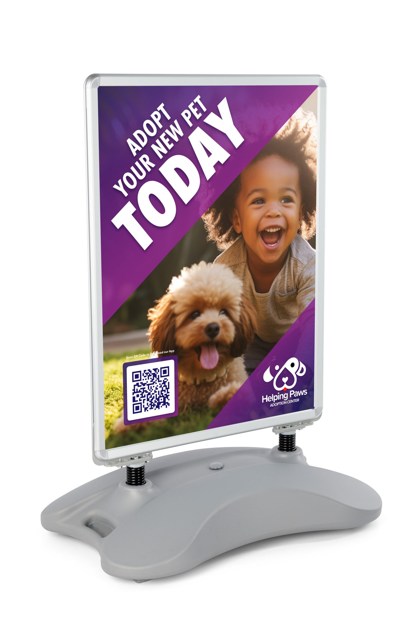 Weighted Sidewalk Sign Stand, Double Sided, Fillable Base - Gray
