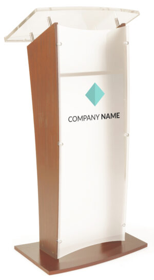 Wood Podium w/ Acrylic Front Panel, Custom Printed Graphics - Multiple Colors