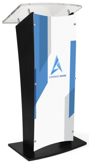 Wood Podium w/ Acrylic Front Panel, Custom Printed Graphics - Multiple Colors