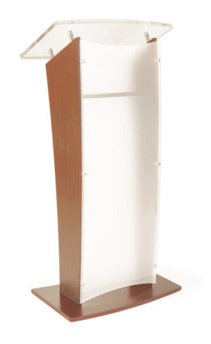 Wood Podium w/ Frosted Acrylic Front Panel u0026 Reading Surface - Maple