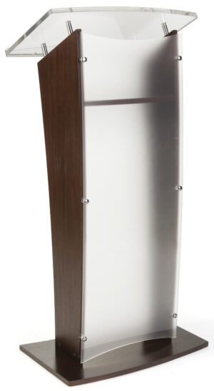 Wood Podium with Frosted Acrylic Front Panel, 48.75” Tall - Black
