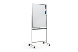 Write-On Board, Floor Stand w/ Wheels, Dry Erase, Double Sided - Silver