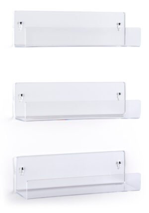 14 x 4 Acrylic Shelves, Wall Mounted, Dual Installation Options, Set of 3 - Clear