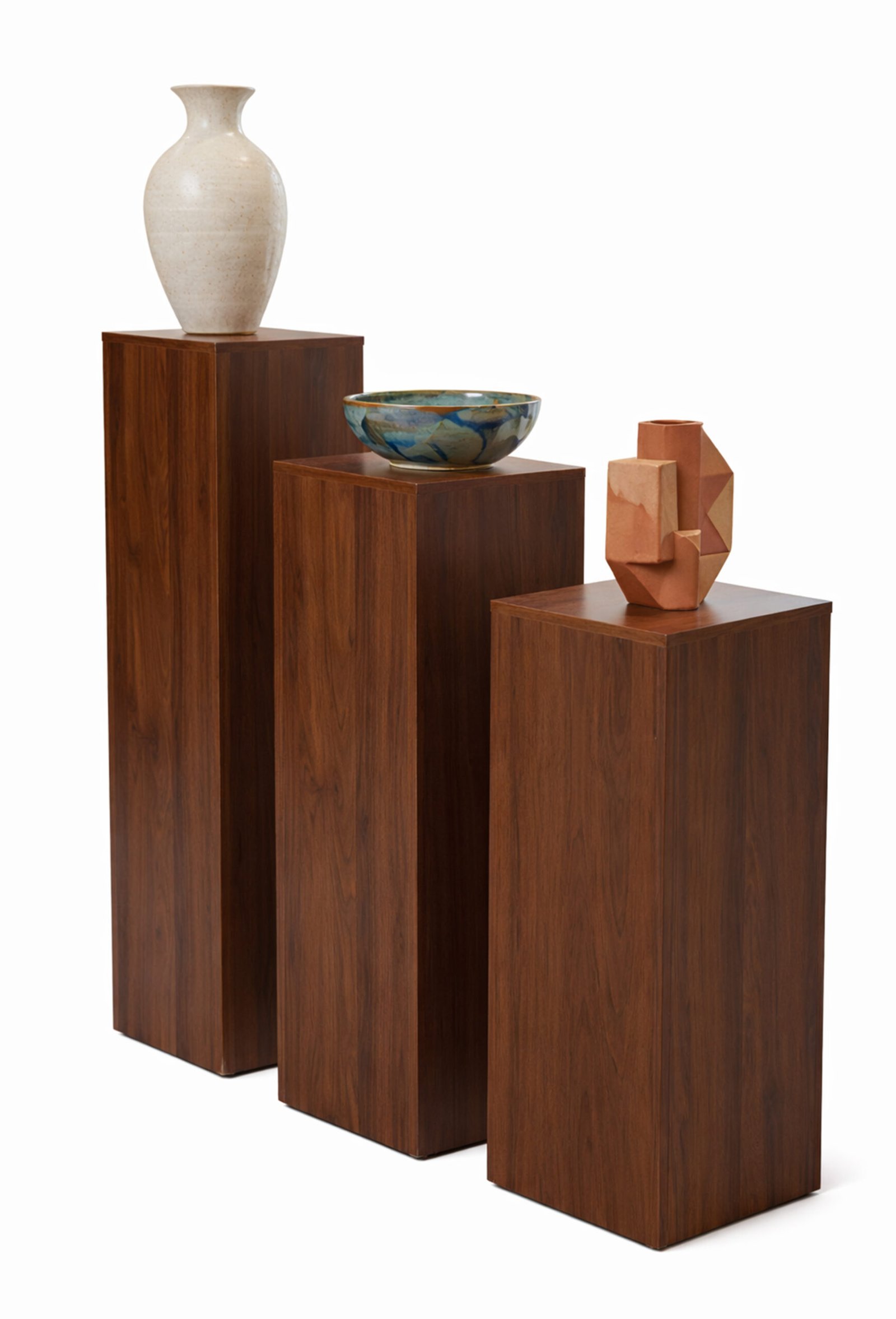 3-Piece Wood Grain Pedestal Set with Tiered Heights, 12.5