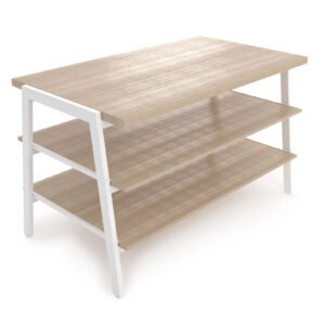 3-Shelf Retail Display Table, Metal and Wood Construction, Extendable Shelves