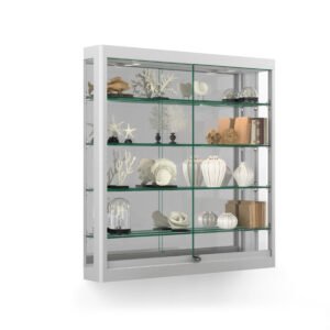 39 x 39 Wall Mounted Display Case w/Mirror Back u0026 2 Top LED Lights, Locking - Black