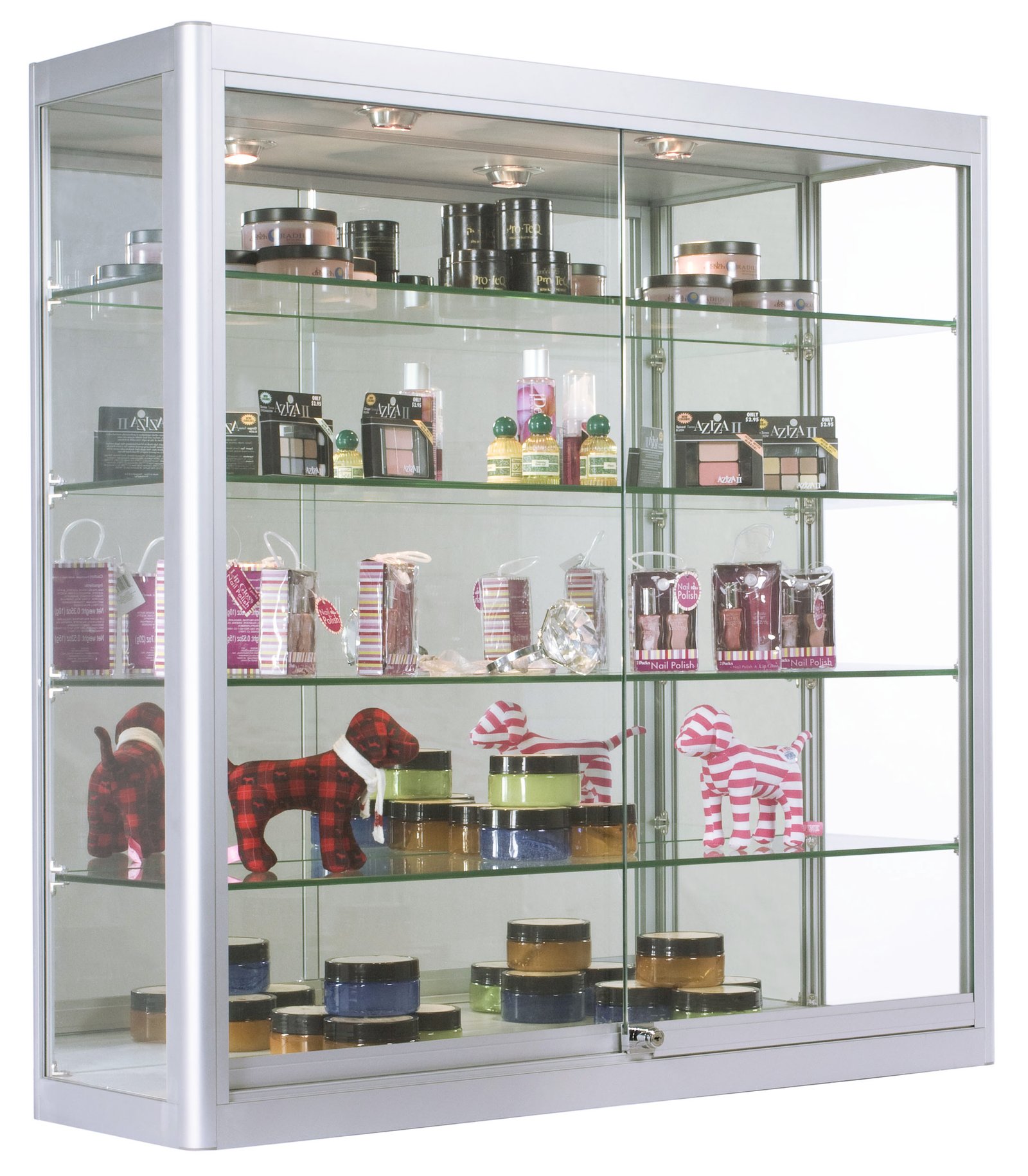 3x3 Wall Mounted Display Case w/Mirror Back u0026 2 Top LED Lights, Locking - Black