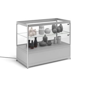 48” Display Case w/Cabinet, 4 LED Lights, Slider Door, Ships Assembled - Silver