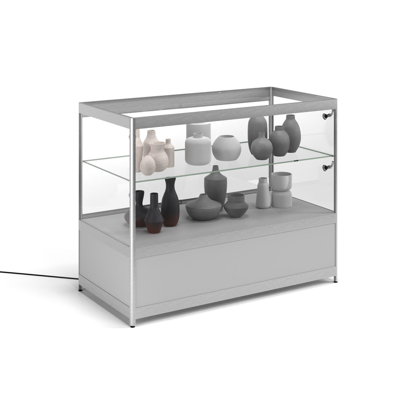 48” Display Case w/Cabinet, 4 LED Lights, Slider Door, Ships Assembled - Silver