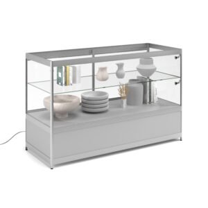 48” Display Case w/Cabinet, 4 LED Lights, Slider Door, Ships Assembled - Silver