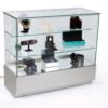 4ft. Glass Retail Counter w/ Mirror Deck, LED, Slider Doors, Ships Assembled, Black